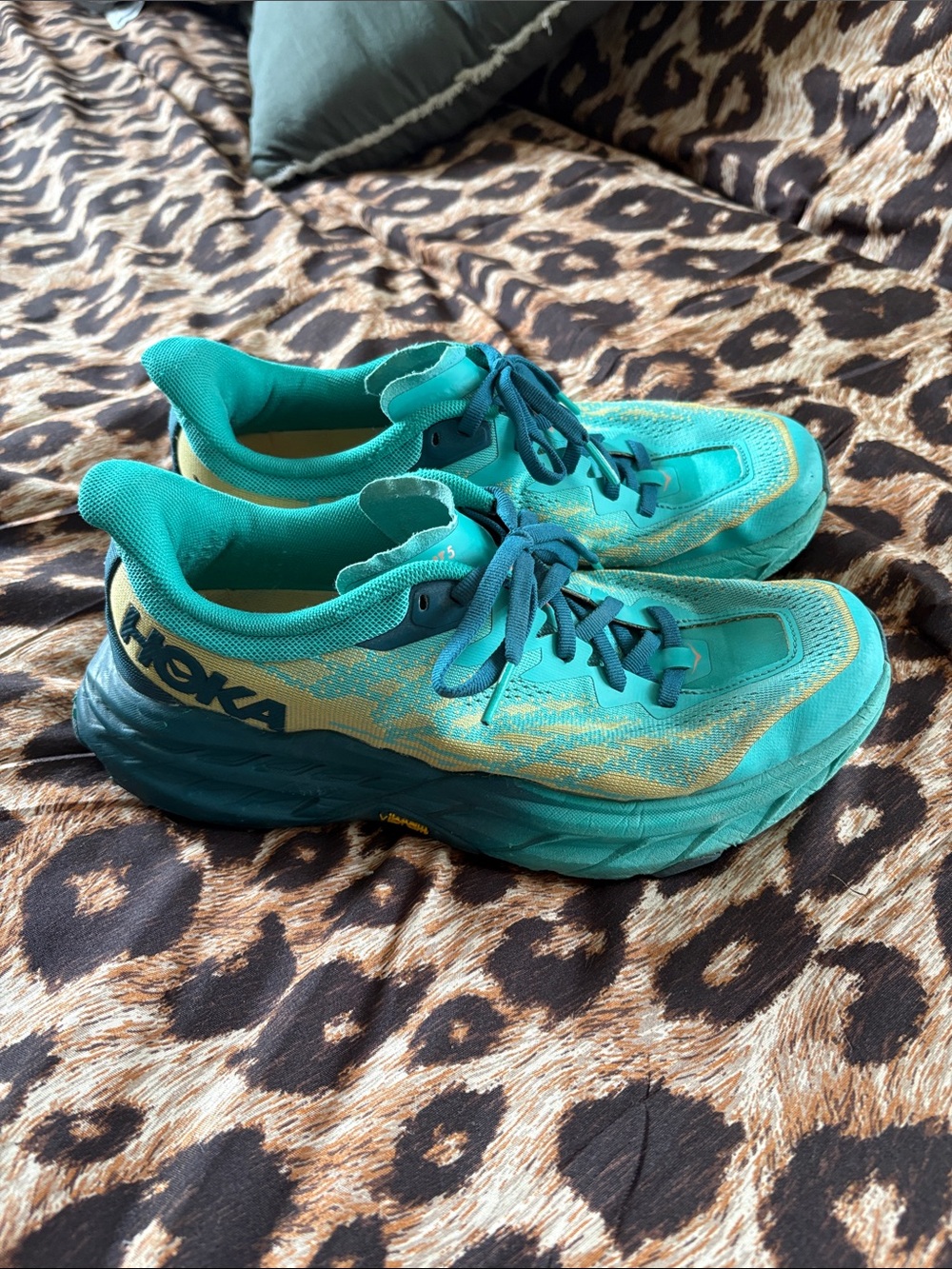 Hoka Women's Teal and Yellow Athletic Running Shoes